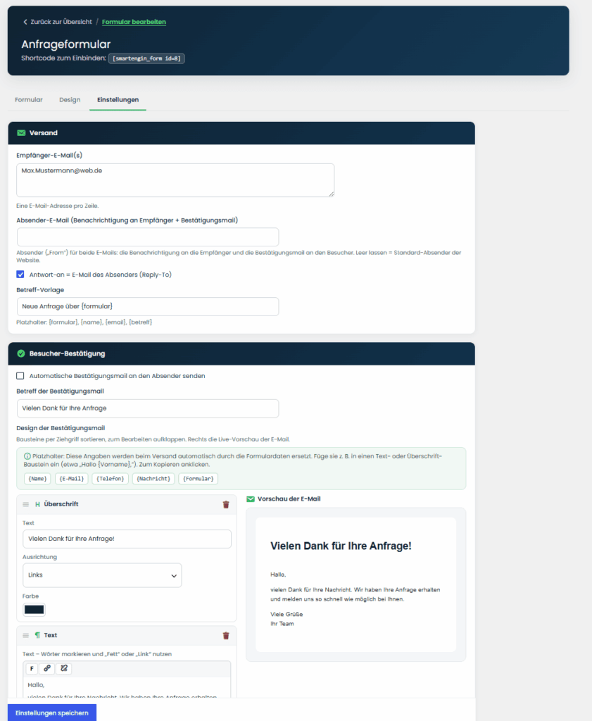 smartEngin-Email-Einstellungen