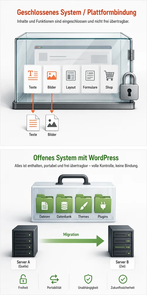 Vergleich der Portabilität: geschlossene Website-Plattform gegenüber selbst gehostetem WordPress