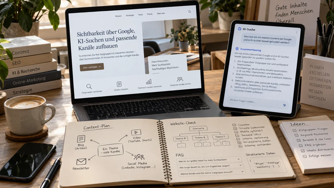 Sichtbarkeit für einen Onlinekurs über Google, KI-Suchen und weitere Kanäle aufbauen
