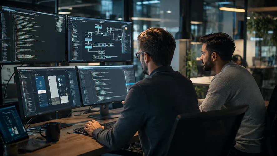 zeigt wie Software am Computer entwickelt wird