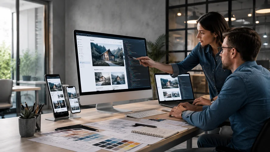 zeigt die moderne Webentwicklung und Weboptimierung am Computer