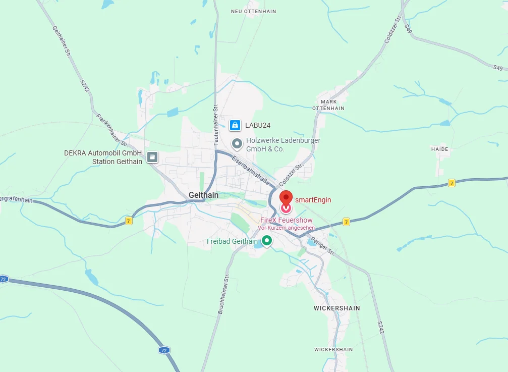 Standort vom Unternehmen smartEngin, Finkenweg 13, 04643 Geithain führt zu Google Maps Unternehmensprofil
