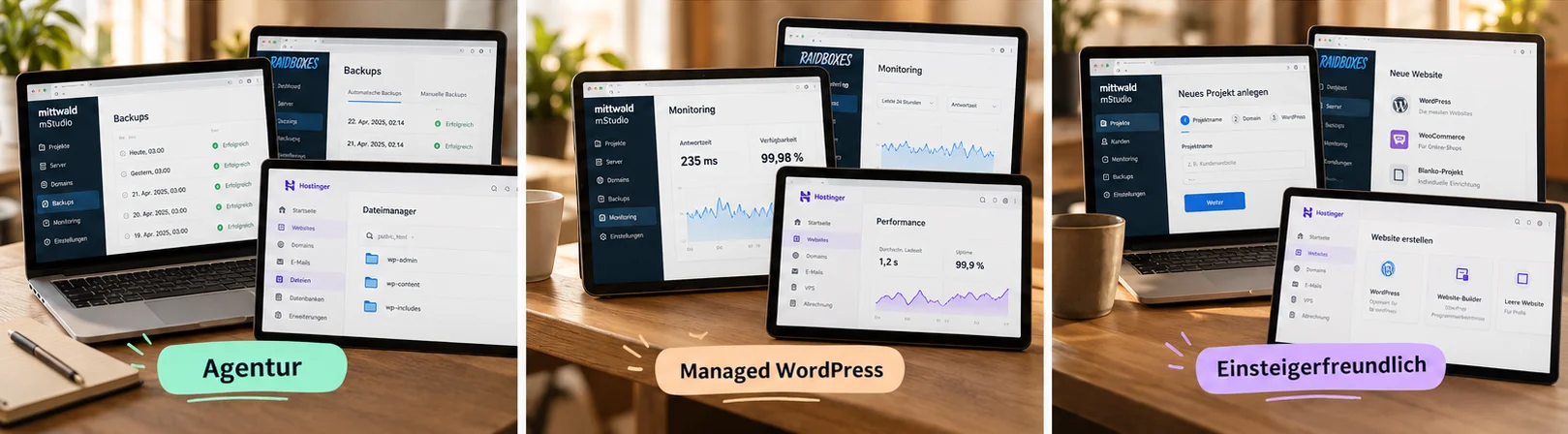 Vergleich moderner Hosting-Backends für WordPress